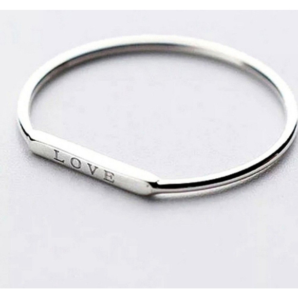 Boutique Jewelry - NEW Women's Dainty White Gold-Plated S925 LOVE Bar Band Ring Size 5